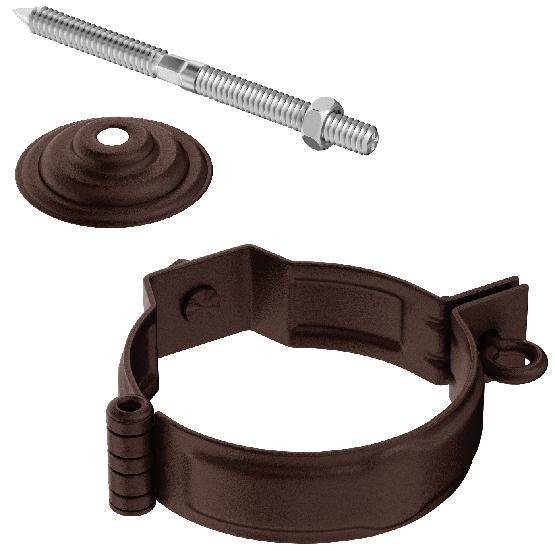 Водосток Aquasistem, Система 150/100 - Декоративный хомут трубы под метиз с комплектом крепления RAL 8017 Коричневый matt купить в Шуе